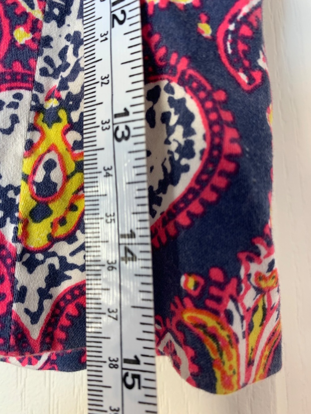 J.Crew Stretch Mini Skirt Navy Pink Yellow Paisley Print Size 4 Preppy Chic - Picture 7 of 9